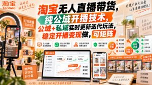 淘宝无人直播带货,纯公域开播技术,公域+私域实时更新迭代玩法,稳定开播变现做,可矩阵【揭秘】-聊项目