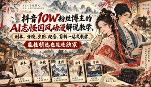 抖音10W粉丝博主满堂诡事的AI志怪国风动漫解说教学,剧本、分镜、生图、配音、剪辑一站式教学,能挂精选也能进独家-聊项目
