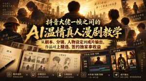 抖音大佬一帧之间的AI温情真人漫剧教学,从剧本、分镜、人物设定到成片输出,作品可上精选、签约独家拿收益-聊项目