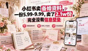 小红书卖备婚资料,一份5.99-9.99,卖了2.1w份,完全没有信息壁垒-聊项目