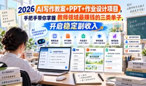 2026 AI写作教案+PPT+作业设计项目,手把手带你掌握教师领域最賺钱的三类单子,开启稳定副收入-聊项目