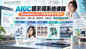 AIGC提示词系统课程,Seedance2.0商用级指令教学,覆盖产品设计、真实人物、表情动作、字体设计、图生视频全场景-聊项目