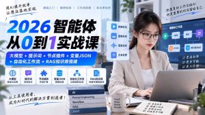 2026智能体从0到1实战课｜大模型+提示词+节点插件+变量JSON+自动化工作流+RAG知识库搭建-聊项目