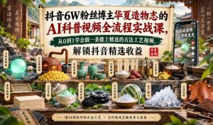 抖音6W粉丝博主华夏造物志的AI科普视频全流程实战课，从0到1学会做一条能上精选的古法工艺视频，解锁抖音精选收益-聊项目