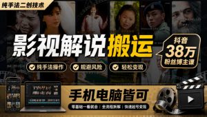 影视解说搬运(纯手法二创技术)，抖音38w粉丝博主课，手机电脑皆可-聊项目