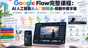 【无水印】Google Flow完整课程:AI人工智能从入门到精通-精翻中英字幕-聊项目