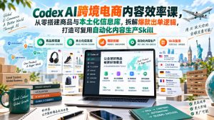 Codex AI跨境电商内容效率课,从零搭建商品与本土化信息库,拆解爆款出单逻辑,打造可复用自动化内容生产Skill-聊项目