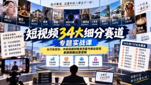 短视频34大细分赛道专题实战课:从行业定位、内容选题到精准流量与商业变现,系统拆解运营逻辑-聊项目