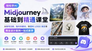 轻松学AI Midjourney基础到精通课堂,从账号注册、指令关键词,到面料LOGO角色等商业设计案例一站式教学-聊项目