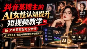 抖音某博主的Ai女性认知提升短视频教学,文案剪辑起号全教学,解锁商单+收徒+伙伴计划多种变现方式-聊项目