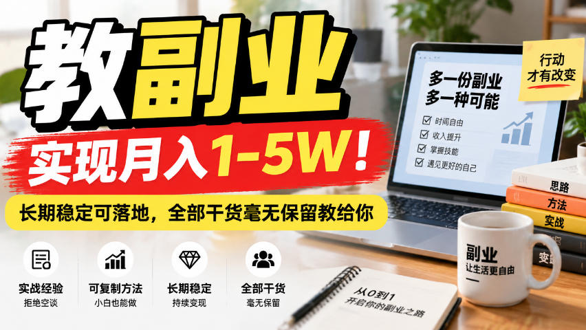 “教副业”实现月入1-5W！长期稳定可落地，全部干货毫无保留教给你【揭秘】-聊项目