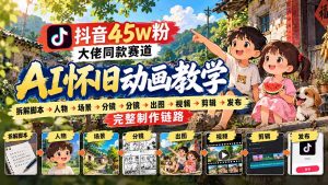 抖音45W粉大佬同款赛道AI怀旧动画教学:拆解脚本→人物→场景→分镜→出图→视频→剪辑→发布完整制作链路-聊项目