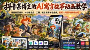 抖音某博主的AI寓言故事动画教学,涵盖封面设计、AI动画生成、工具、低成本薅羊毛生成,轻松入局蓝海赛道变现-聊项目