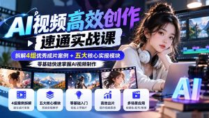 【无水印】AI视频高效创作速通实战课:拆解4组优秀成片案例+五大核心实操模块,零基础快速掌握AI视频制作-聊项目