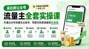 某社群公众号流量主全套实操课,零基础也能跟着一步步上手,打通公众号流量主从起号、写图文到变现提现全链路-聊项目