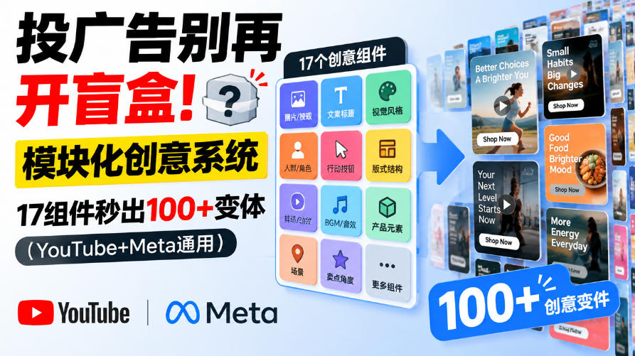 投广告别再开盲盒！模块化创意系统，17组件秒出100+变体(YouTube+Meta通用)【原创双语字幕】-聊项目