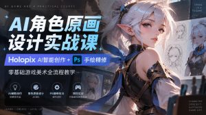 AI角色原画设计实战课|Holopix AI智能创作+PS手绘精修,零基础游戏美术全流程教学-聊项目