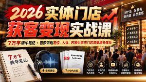 2026实体门店获客变现实战课:7万字精华笔记+音频讲透定位、人设、内容引流与门店流量增长体系-聊项目