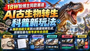 18W粉博主同款赛道-AI古生物转生科普新玩法:从爆款选题文案到AI画面视频生成、剪辑包装与账号发布全流程-聊项目