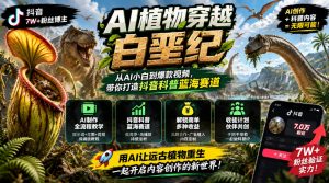 抖音7W粉丝博主的AI植物穿越白垩纪教学,抖音科普蓝海赛道,解锁商单收徒伙伴计划等多种收益-聊项目
