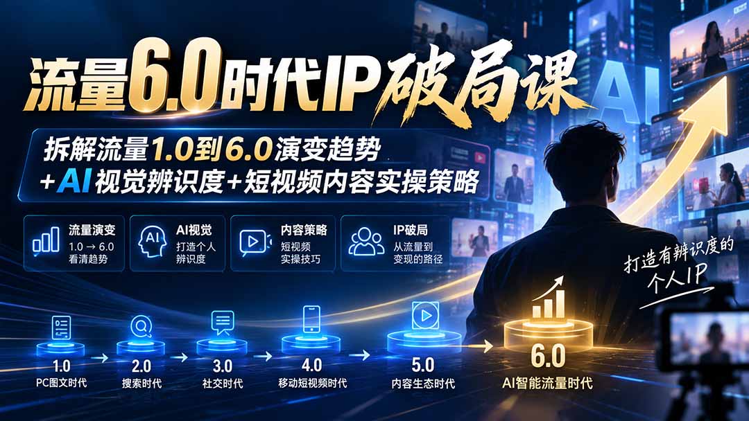 流量6.0时代IP破局课：拆解流量1.0到6.0演变趋势+AI视觉辨识度+短视频内容实操策略-聊项目