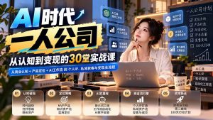 【无水印】AI时代一人公司30堂实战课:从商业认知+产品定位+AI工作流到个人IP、私域获客与变现全流程-聊项目
