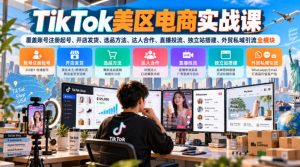 TikTok美区电商实战课，覆盖账号注册起号、开店发货、选品方法、达人合作、直播投流、独立站搭建、外贸私域引流全模块-聊项目