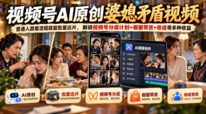 视频号ai原创婆媳矛盾视频,普通人跟着流程就能批量出片,解锁视频号分成计划+橱窗带货+收徒等多种收益-聊项目