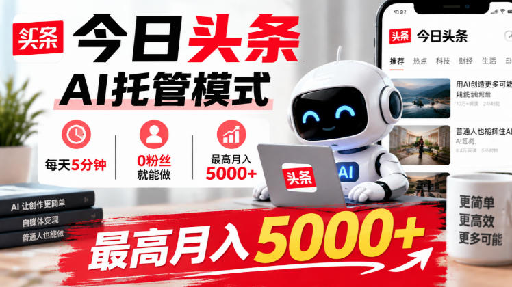 今日头条AI托管模式，每天5分钟，0粉丝就能做，最高月入5000+【揭秘】-聊项目
