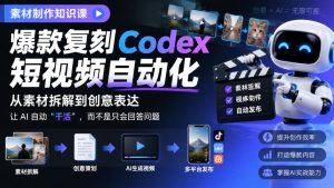 素材制作知识课,爆款复刻Codex短视频自动化,从素材拆解到创意表达,让AI自动“干活”,而不是只会回答问题-聊项目
