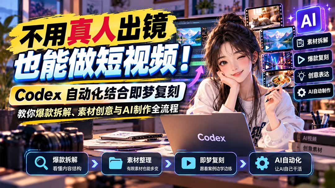 不用真人出镜也能做短视频！Codex自动化结合即梦复刻，教你爆款拆解、素材创意与AI制作全流程-聊项目