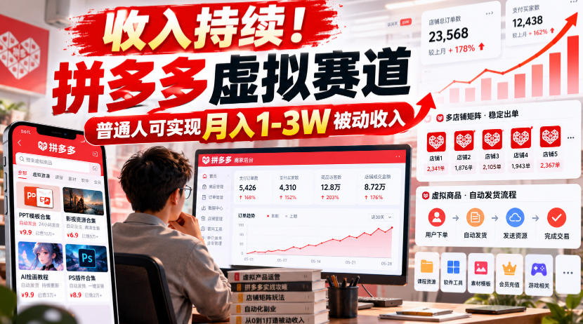 收入持续！拼多多虚拟赛道，普通人可实现月入1-3 W被动收入【揭秘】-聊项目