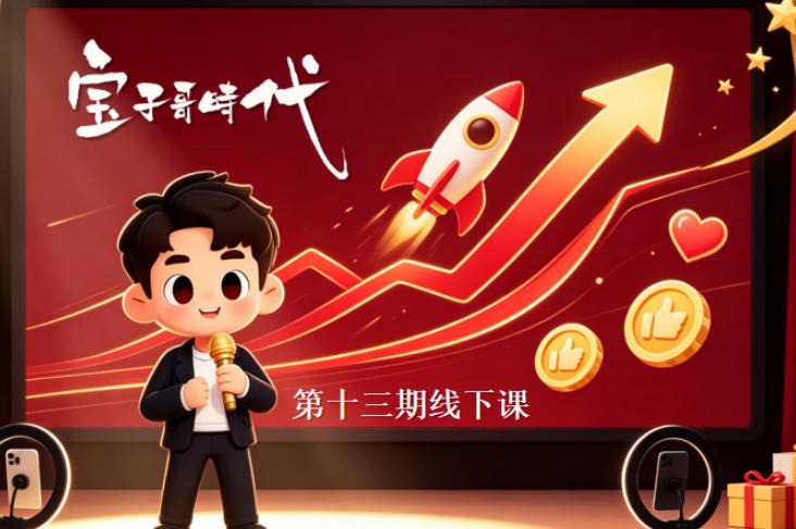 宝子哥抖音直播第13期VIP线下课9月5-6日，26年最值得看的直播课程，快速突破直播间流量瓶颈，打造高效起号闭环-聊项目
