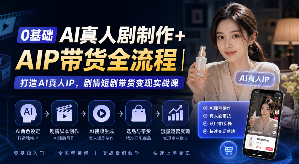 0基础AI真人剧制作+AIP带货全流程｜打造AI真人IP，剧情短剧带货变现实战课-聊项目
