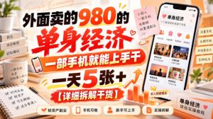 外面卖的980的单身经济，一部手机就能上手干，一天5张+【详细拆解干货】-聊项目