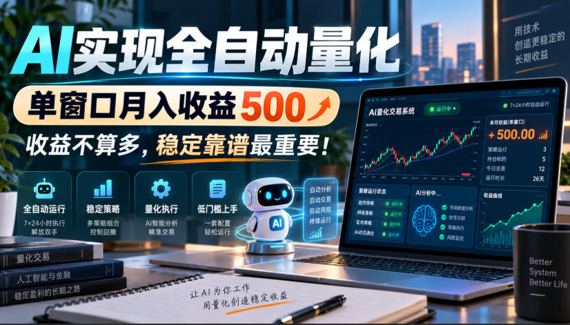 AI实现全自动量化，单窗口月入收益500，收益不算多，稳定靠谱最重要！【揭秘】-聊项目