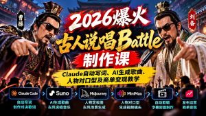 2026爆火古人说唱Battle制作课:Claude自动写词、AI生成歌曲、人物对口型及商单变现教学-聊项目