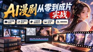AI漫剧从零到成片实战:小说改编剧本、原创模仿创作、人物场景道具设计、AI画面生成与漫剧剪辑-聊项目