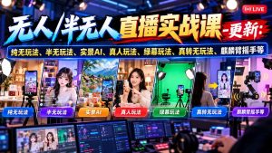 无人/半无人直播实战课-10月20更新:纯无玩法、半无玩法、实景AI、真人玩法、绿幕玩法、真转无玩法、麒麟臂摇手等-聊项目