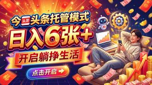 今日头条AI托管模式，每天5分钟，最高月入5000+，操作超简单，零门槛-聊项目