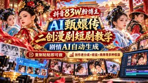 抖音83W粉博主AI甄嬛传二创漫剧短剧教学｜剧情AI自动生成，复制粘贴即可做，各大平台创作者分成+收徒等多种收益-聊项目