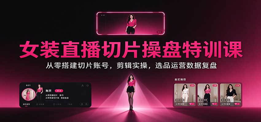 女装直播切片操盘特训课:从零搭建切片账号,剪辑实操,选品运营数据复盘-聊项目