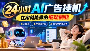 24小时AI广告挂机｜在家就能做的被动副业，门槛低，零基础小白也可以快速上手-聊项目