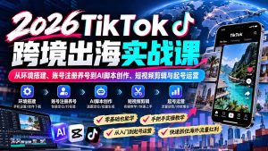 2026TikTok跨境出海实战课:从环境搭建、账号注册养号到AI脚本创作、短视频剪辑与起号运营-聊项目
