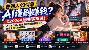 普通人如何靠AI漫剧赚钱?《2026AI漫剧实操课》从小说改编、角色场景生成到视频制作、账号运营与接单变现-聊项目