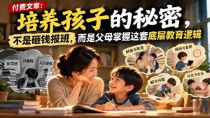 付费文章：培养孩子的秘密，不是砸钱报班，而是父母掌握这套底层教育逻辑-聊项目