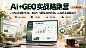 AI+GEO实战陪跑营2026年10月,GEO实战增长课程,抢占AI大模型搜索流量,从被看见到被选择-聊项目