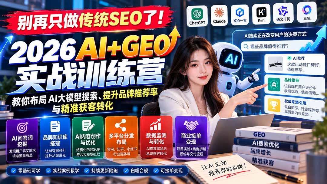 别再只做传统SEO了！《2026AI+GEO实战训练营》教你布局AI大模型搜索、提升品牌推荐率与精准获客转化-聊项目