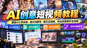 AI创意短视频教程，覆盖AI工具安装、提示词撰写、图文生视频、特效创意制作全流程-聊项目