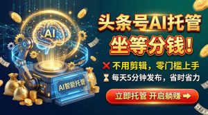 头条AI视频托管,你出号我运营,每天花5分钟发布,月赚1W+,手机可做-聊项目